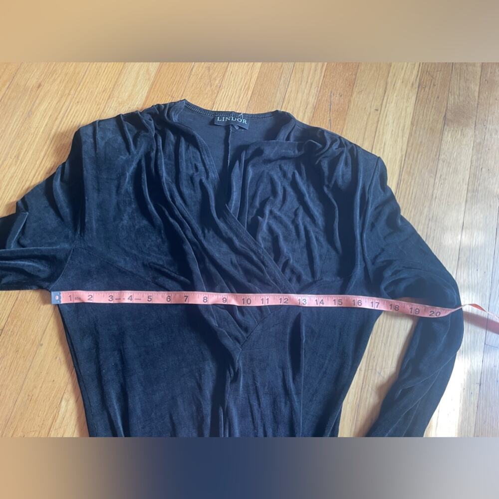 90s Vintage Slinky Black Stretch Long Sleeve Maxi Dress - Picture 7 of 14